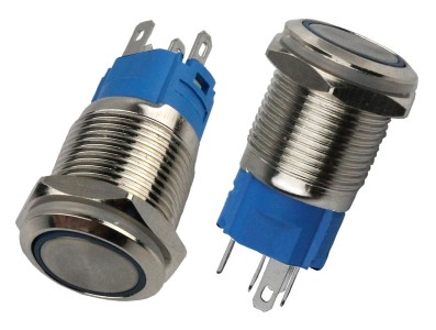 Interruptor com Travamento 16mm LED Azul 3-6VDC em A&ccedil;o Inox Imperme&aacute;vel MC284 - Imagem 2