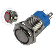 Bot&atilde;o com Trava 16mm Reto LED Vermelho 12-24V Inox Imperme&aacute;vel - MC291