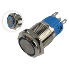 Interruptor com Travamento 16mm LED Azul 3-6VDC em Aço Inox Impermeável MC284