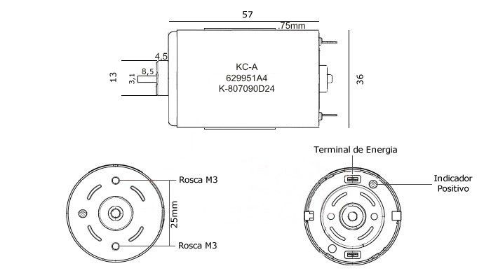 Dimensões Motor 18V KC-A 629951A4 - [1033467]