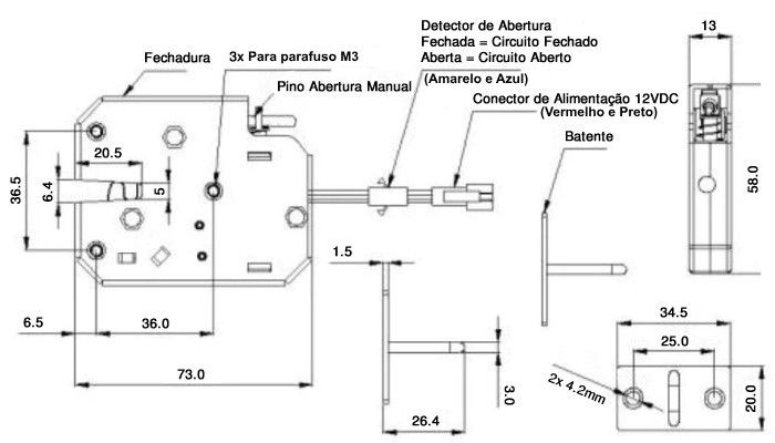 	Dimensões da Fechadura Eletrônica 12V XG07E - [1033774]