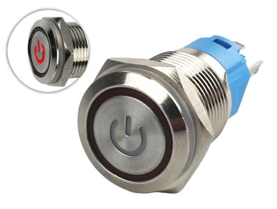 Interruptor com Travamento 16mm LED Vermelho 3-6VDC em A&ccedil;o Inox Imperme&aacute;vel com S&iacute;mbolo MC221 - Imagem 1