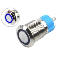 Bot&atilde;o com Trava 12mm LED Azul 12-24V Inox Imperme&aacute;vel - 3A214