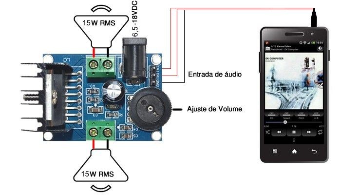 Entradas e Saídas do Mini Amplificador de Som TDA7297 - [1034064]