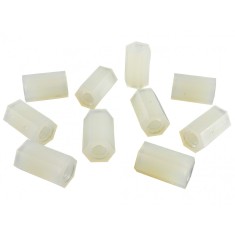 Espaçador Plástico Sextavado em Nylon M3 x 12mm PCB - Fêmea x Fêmea - Kit com 10 unidades