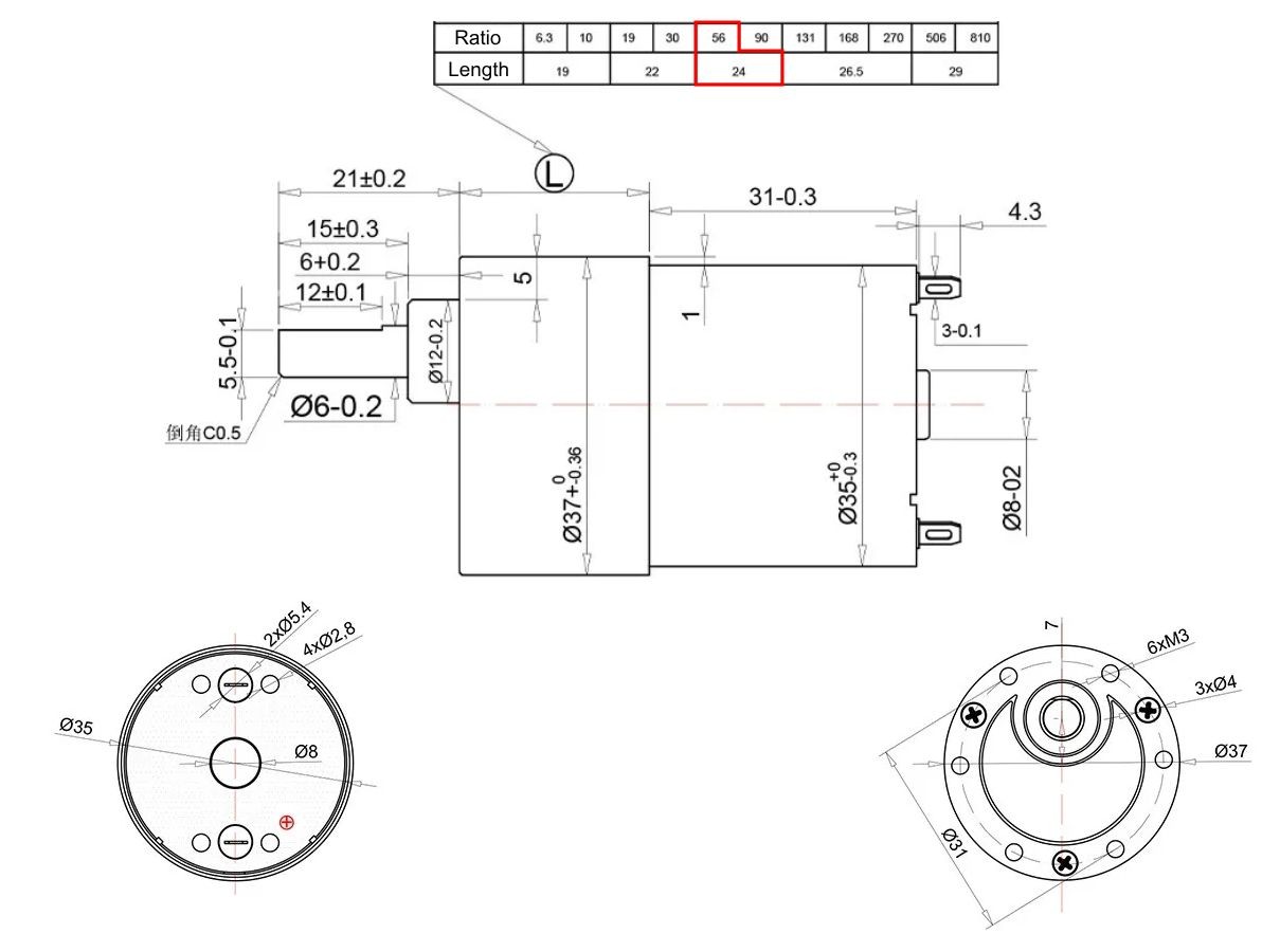 Dimensões Motor DC 12V JGB37-3530 com Caixa de Redução 107RPM Alto torque - [1034692]