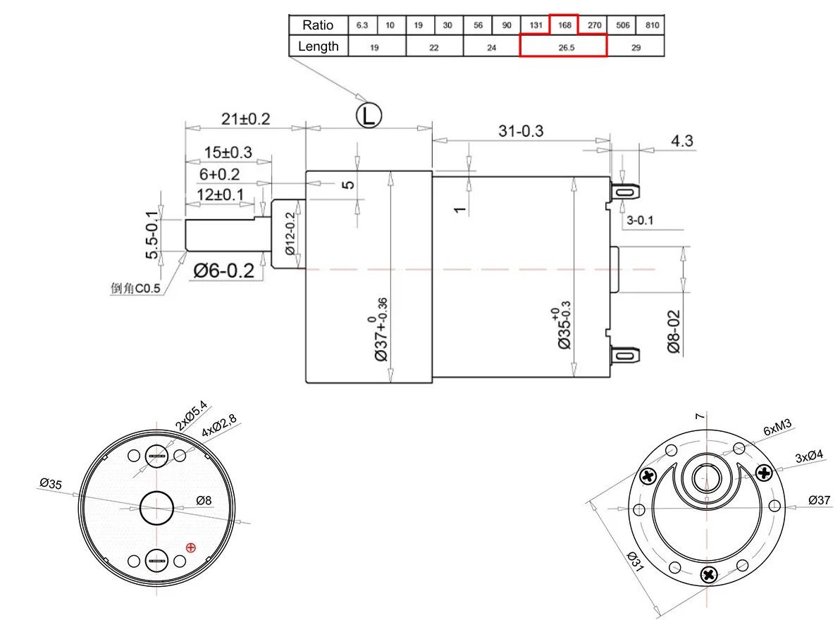 Dimensões Motor DC 12V JGB37-3530 com Caixa de Redução 35RPM Alto Torque - [1034693]