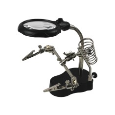 Lupa Pequena com Suporte Terceira M&atilde;o e Ilumina&ccedil;&atilde;o LED e Aumentos 3.5x/12x - MG16126-A