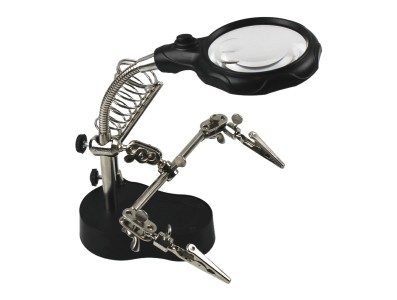 Lupa pequena com Suporte Terceira M&atilde;o e Ilumina&ccedil;&atilde;o LED aumento 3.5x e 12x - Imagem 2