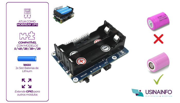 Destaques Fonte Nobreak UPS HAT para Raspberry Pi - [1035635]