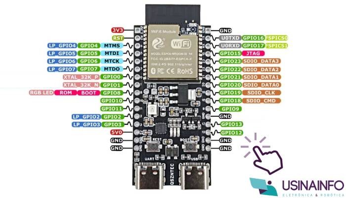 Pinout/Pinos de conexão ESP32-DevKit-C6 - [1035703]