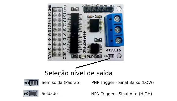 Como fazer a seleção PNP ou NPN no Módulo Controlador RS485 para Relés 16 Canais - [1035716]