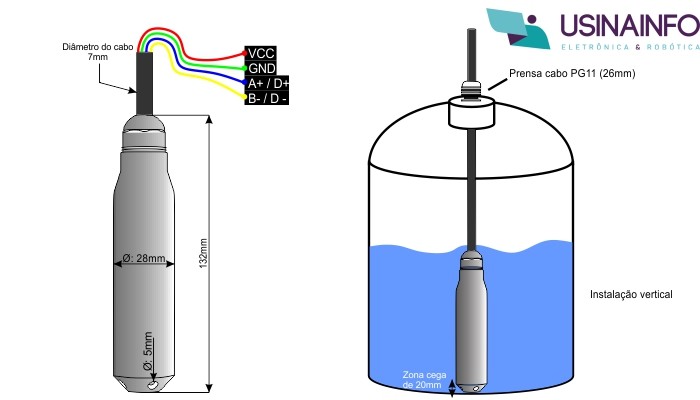 Detalhes Instalação Vertical Sensor de Nível Submersível RS485 QDY30A-VD - [1035822]
