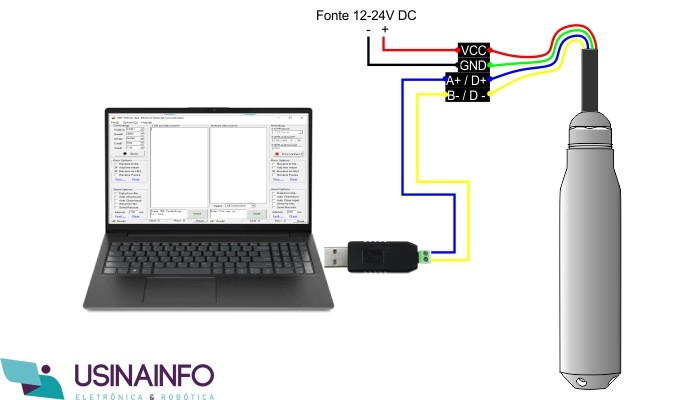 Esquema de  ligação Sensor de Nível Submersível com Computador - [1035824]