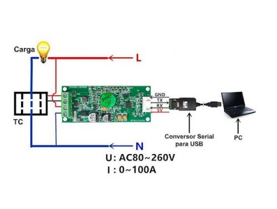 Voltímetro AC Wattímetro Amperímetro PZEM-004T V4.0 100A 260V com Saída TTL - Imagem 5