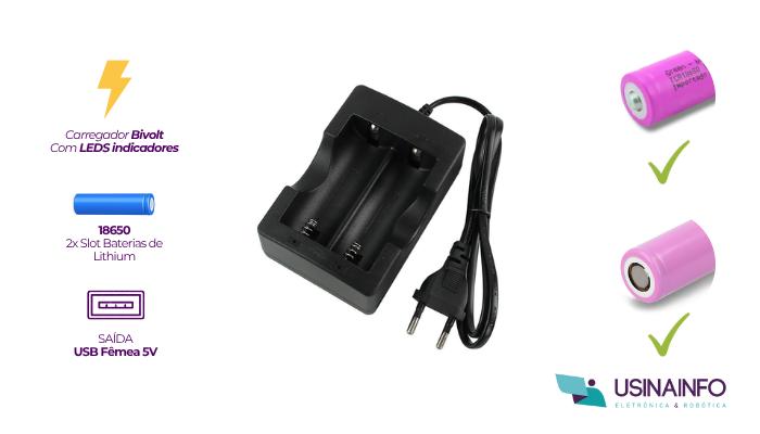 Destaques Carregador 18650 para 2 baterias Bivolt - HD-999A - [1035940]