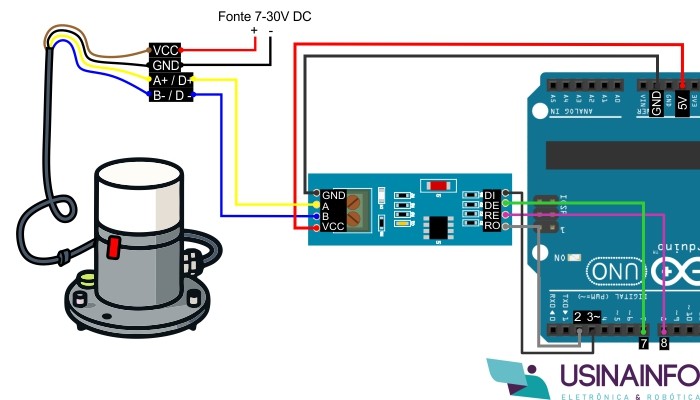 Esquema de ligação Sensor de Nível Submersível com Arduino e Conversor - [1035974]