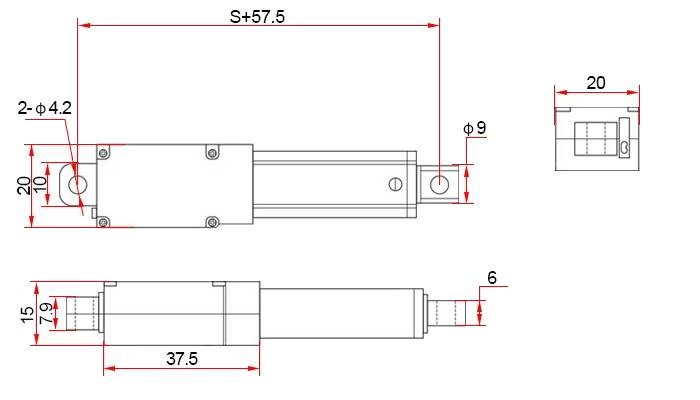 Dimensões Atuador Linear 12V com Curso de 25mm - [1035976]