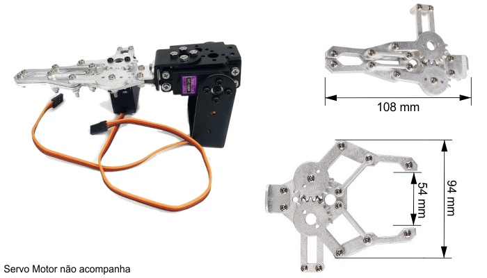 Ilustração fixação Servo motor na Garra Robótica de Metal - [1036113]