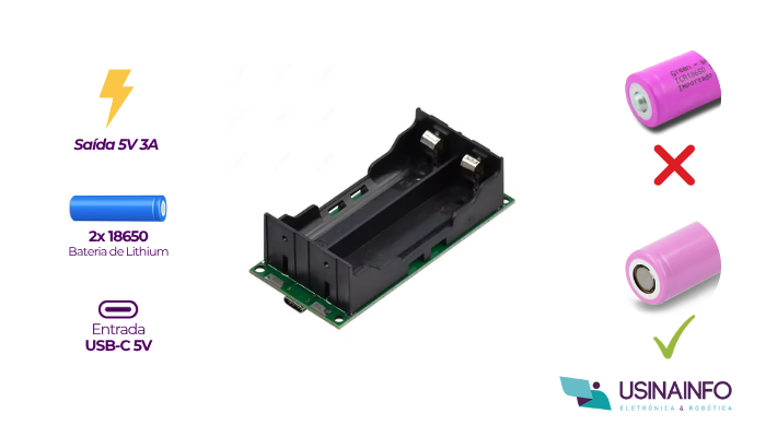 Destaques Fonte UPS Carregador de Bateria 18650 com 2 Slots - LX-2BUPS - [1036158]