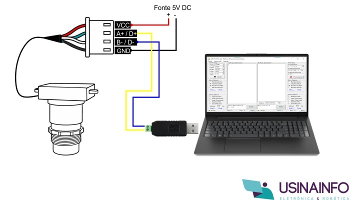 Conexão Sensor Ultrassônico de Distância RS485 com Arduino utilizando Conversor RS485 - [1036169]