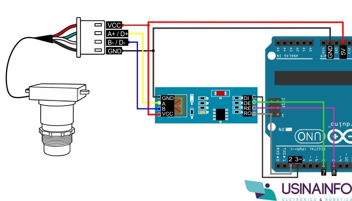 Conexão Sensor Ultrassônico de Distância RS485 com computador utilizando Conversor USB - [1036170]