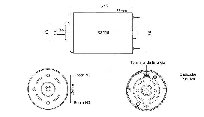 Dimensões Motor 6 -- 24V RS555 - [1036181]