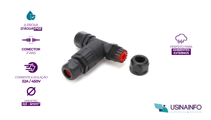 Destaques Conector à prova D'água em T 3 vias IP68 32A 450V - CDF-200/3T - [1036204]
