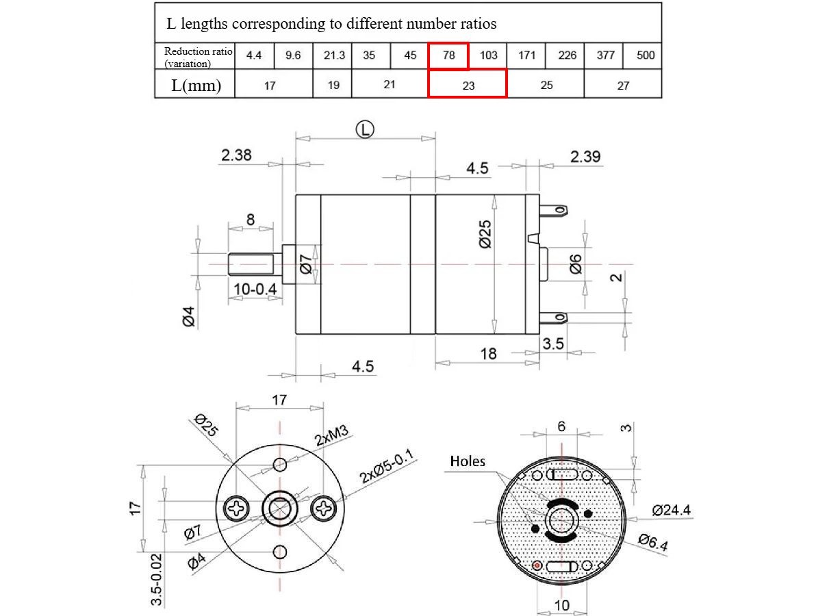Dimensões Motor DC 12V JGA25-310 100RPM - [1036290]