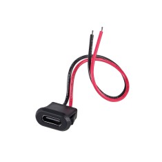 Conector USB-C Fêmea com Rabicho de Alimentação 2 Fios para Painel - DIY