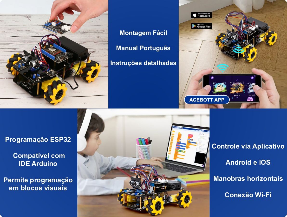 Kit Carro Robô Inteligente 4WD com Rodas Mecanum Omnidirecionais - QD001 - [1036340]