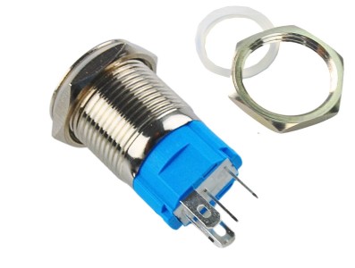 Pulsador Push Button 16mm em Alum&Atilde;&shy;nio com LED Azul -com trava - Imagem 2