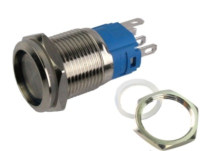 Interruptor com Travamento 16mm LED Azul 3-6VDC em Aço Inox Impermeável MC284 - Imagem 3