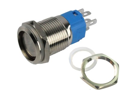 Interruptor com Travamento 16mm LED Vermelho 12-24VDC em A&ccedil;o Inox Imperme&aacute;vel MC291 - Imagem 3