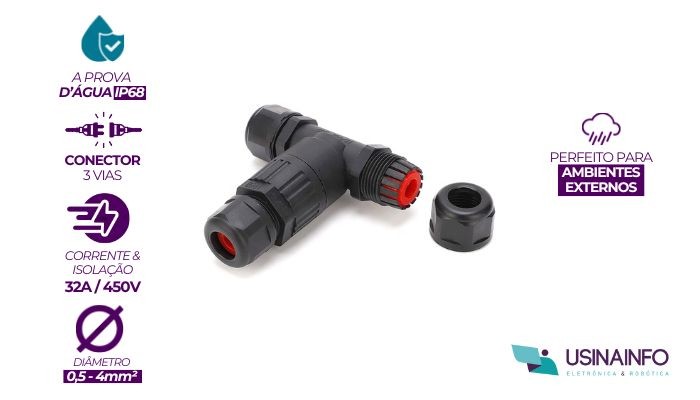 Destaques Conector à prova D'água em T 3 vias IP68 32A 450V - CDF-200/3T	 - [1036433]