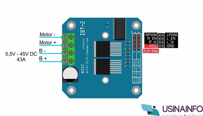 Pinout / Pinos de Coenxão Ponte H BTS7960B - [1036668]