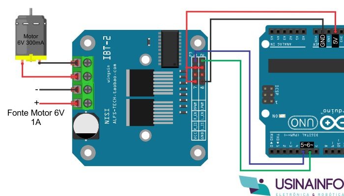 Diagrama de conexão Ponte H BTS7960B com Arduino Uno - [1036669]