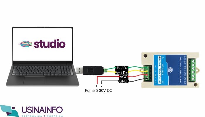 Ligações Conversor Gerador de Sinal 4-20mA para RS485 Modbus RTU com Computador utilizando Conversor RS485 - [1036703]