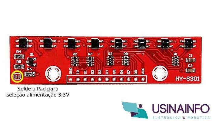 Seleção tensão 3,3V Sensor de Refletância Analógico om 8 Sensores Infravermelhos de Linha	 - [1036707]