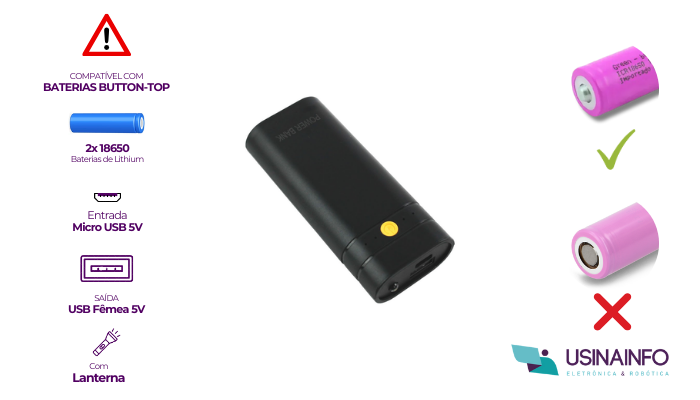 Destaques Power Bank 5V 2,1A USB para 2 Baterias 18650 - [1036727]
