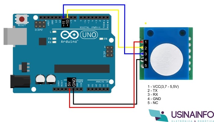 Conexões Sensor de Gás Ozônio O3 Eletroquímico SC01-O3 com Arduino - [1036800]