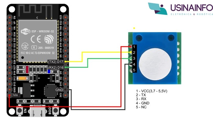 Conexões Sensor de Gás Ozônio O3 Eletroquímico SC01-O3 com ESP32 - [1036801]