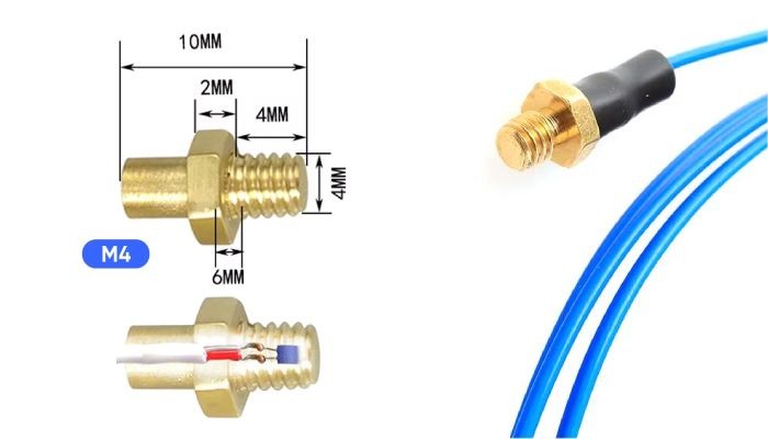 Construção e medidas da ponta tipo parafuso M4 do Sensor PT100 - [1037161]