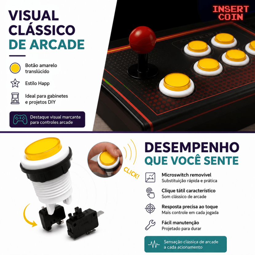 Destaques Botão Pulsador Arcade PBS-29 Amarelo - [1037216]