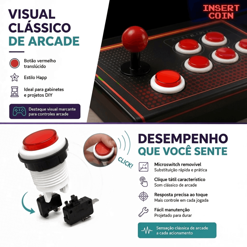 Destaques Botão Pulsador Arcade PBS-29 Vermelho - [1037223]