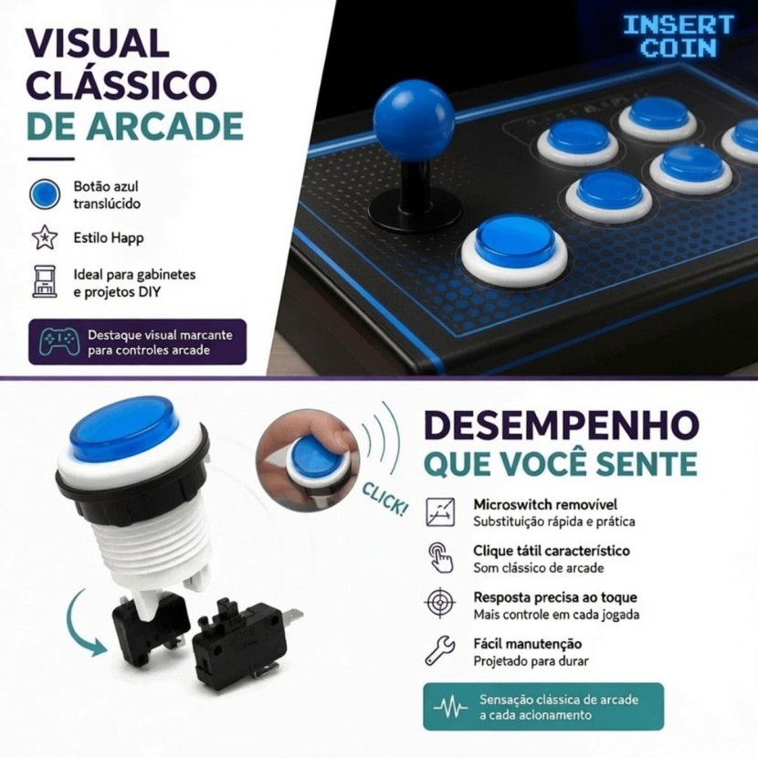 Destaques Botão Pulsador Arcade PBS-29 Azul - [1037225]
