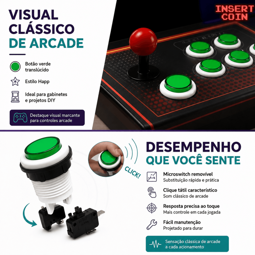 Destaques Botão Pulsador Arcade PBS-29 Verde - [1037227]
