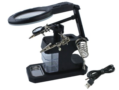 Lupa com Suporte Terceira M&atilde;o e Ilumina&ccedil;&atilde;o em LED XC-LP-803 - Aumento 2.5D 4D 16D - Imagem 1
