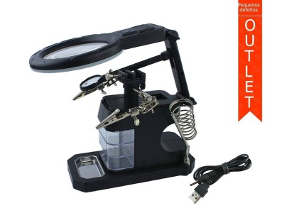Lupa com Suporte Terceira M&atilde;o e Ilumina&ccedil;&atilde;o em LED - Aumento 2.5D 4D 16D OUTLET - Imagem 1