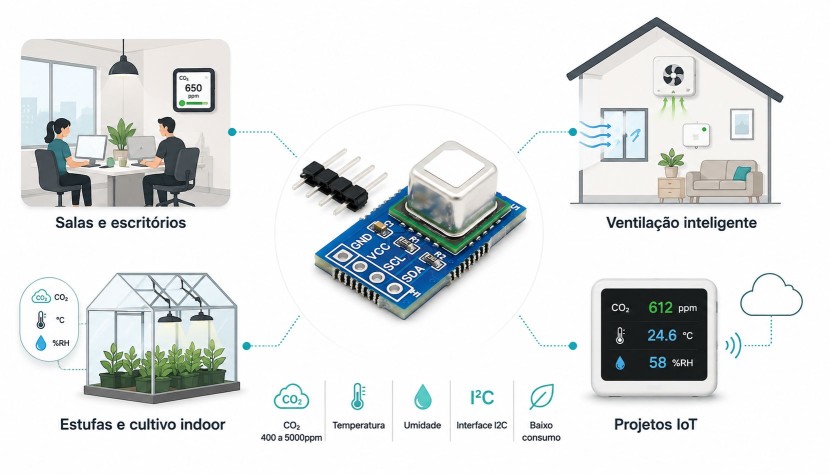 Diferentes tipos de monitoramento com Sensor CO2 SCD41 I2C - [1037448]